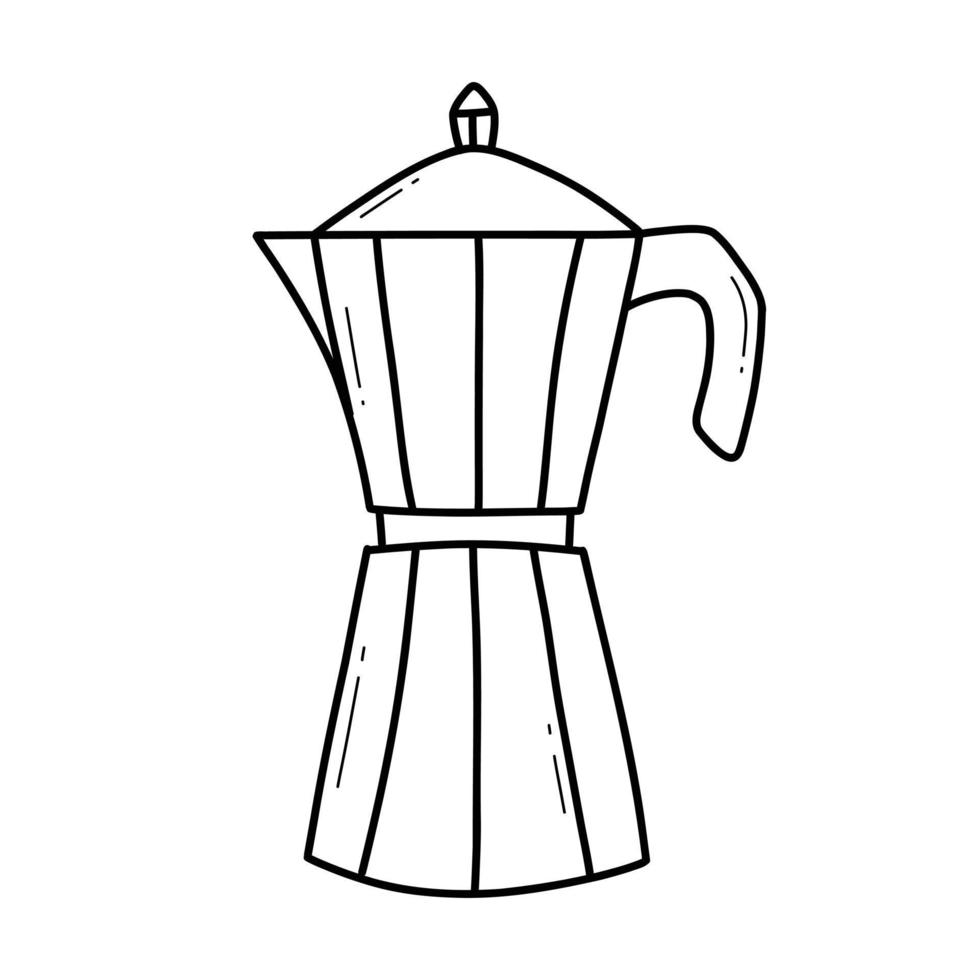 Coffee pot in doodle style. Vector illustration. Isolated coffee maker in line style.