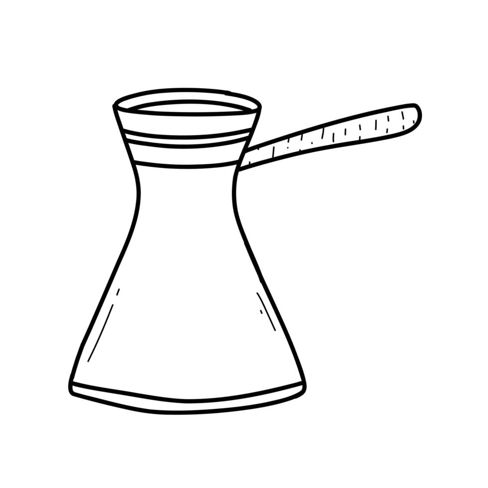 Turk for coffee in doodle style. Vector illustration. Isolated coffee pot in line style. Logo for a coffee shop.