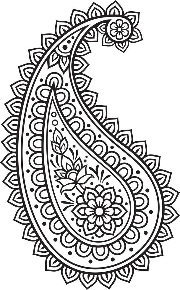 Indian Paisley Black and White. Vector Illustration - Boho style.