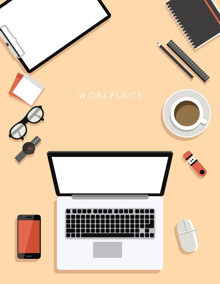 Flatlay Workplace Illustration Vector