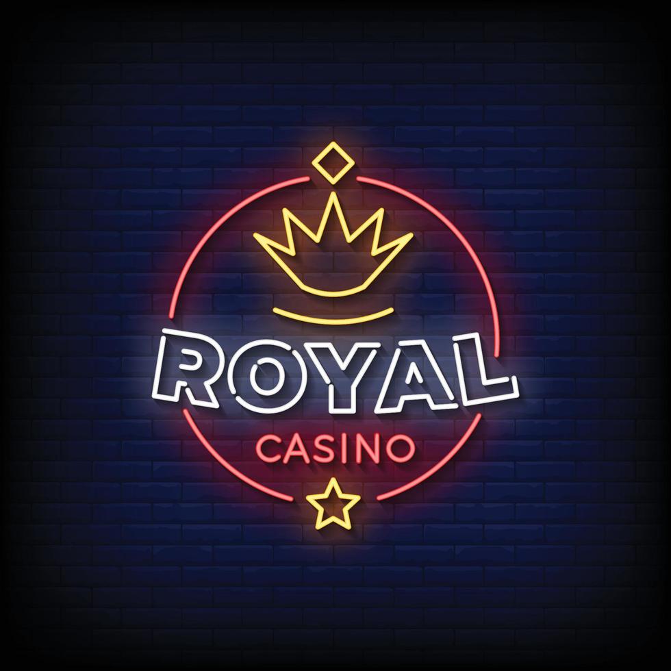 Neon Sign royal casino with brick wall background vector