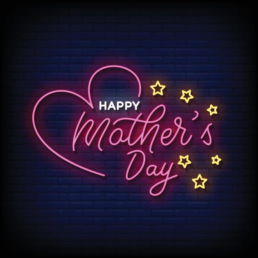 Neon Sign happy mother day with brick wall background vector