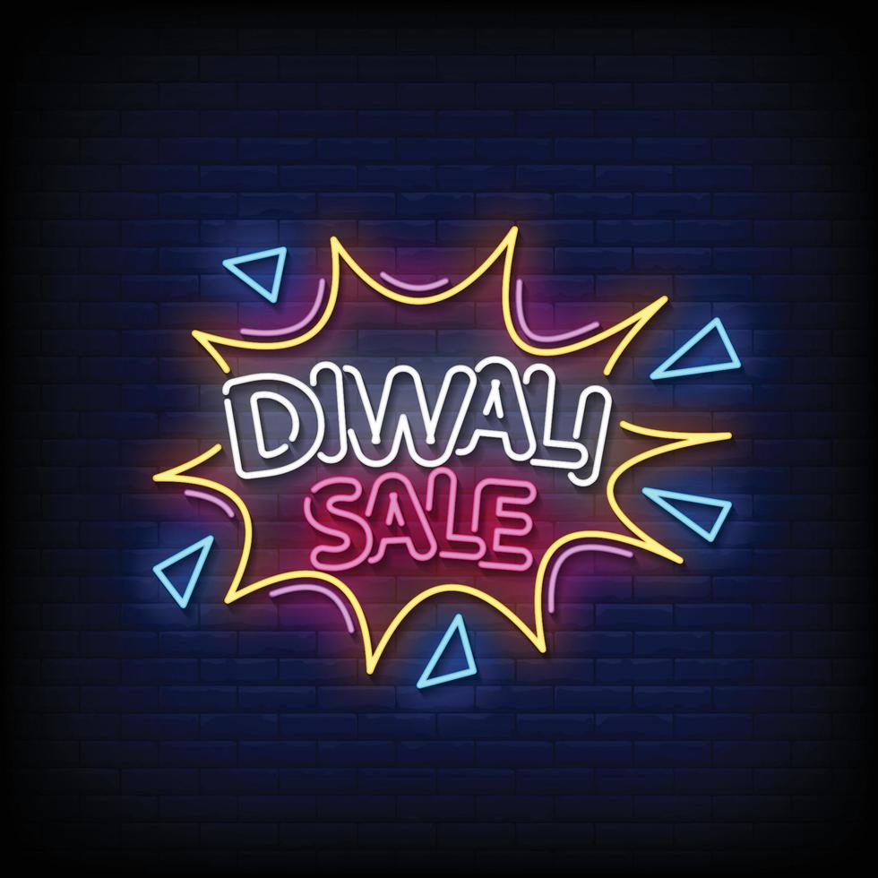 Neon Sign diwali sale with brick wall background vector