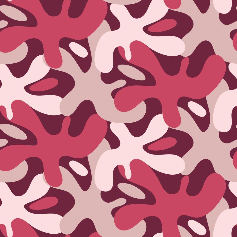 Abstract seamless pattern with various elements in the form of paint blots. Chaotic vector texture with ink shapes. Printing on textiles and paper. Background masking pink