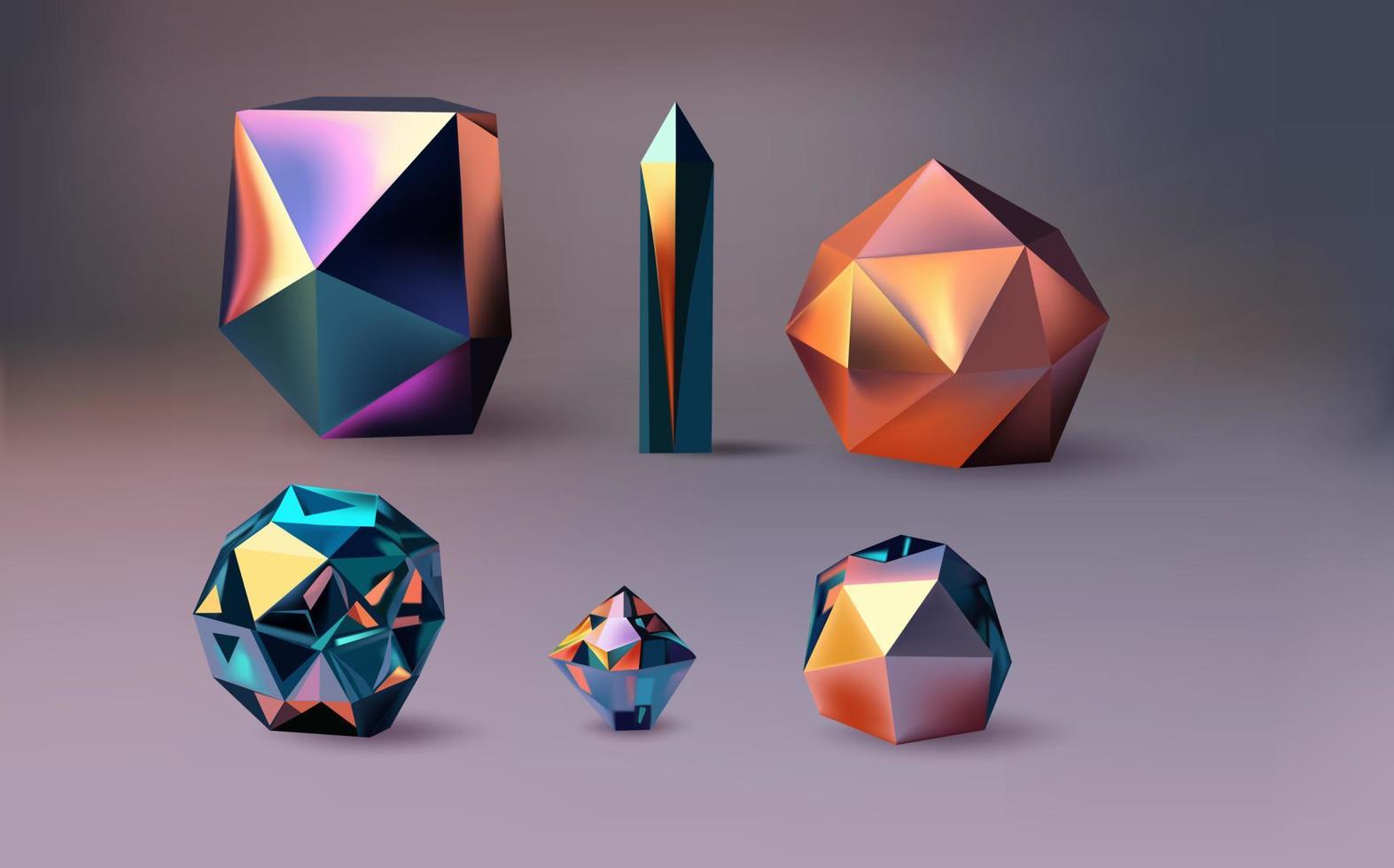 Hologram geometric shapes set. Iridescent modern 3d multicolor object.Futuristic neon gradient figures can be used for a variety of purposes,entertainment, education, and scientific visualization. vector