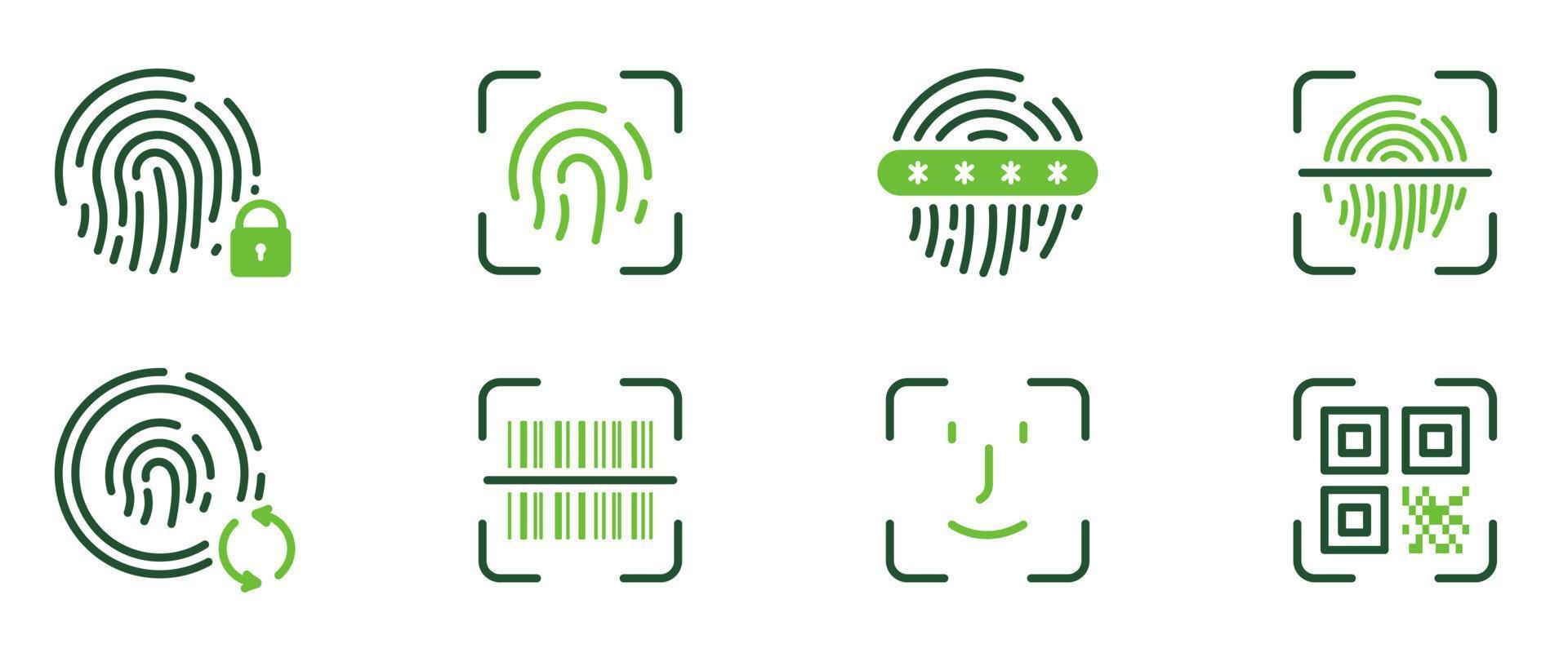 Biometric Identification Line Icon. Finger Print Verification Pictogram. Password Protection and Change. QR Code and Bar Code Scanning Color Symbol. Isolated Vector Illustration.
