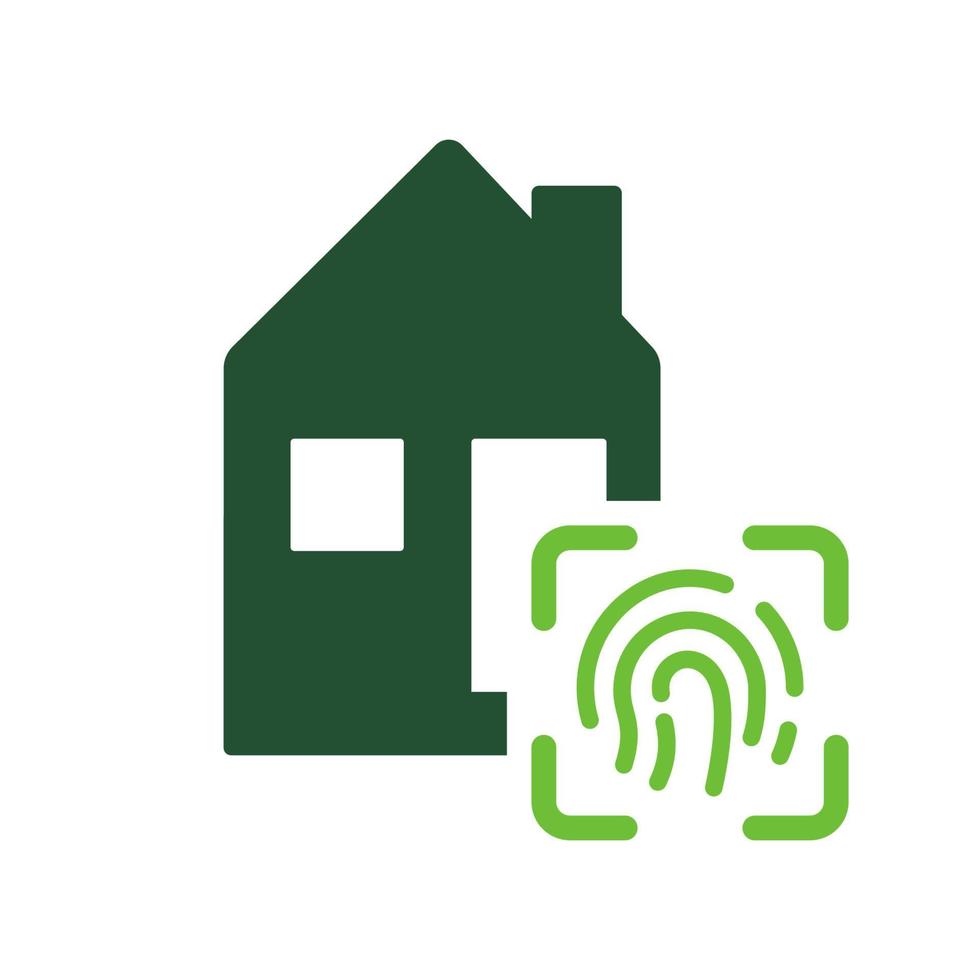 Real Estate with Biometric Identification Technology by Finger Print Silhouette Icon. Smart Home with Fingerprint Glyph Pictogram. Security House Building Symbol. Isolated Vector Illustration.