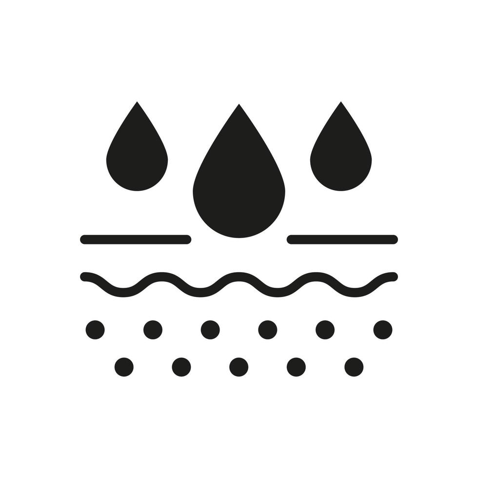 Moisture Skin Glyph Sign. Anti Dry Skincare. Moisturizing Face and Body Skin Pictogram. Skin Layer Absorb Water Drop Silhouette Icon. Isolated Vector Illustration.