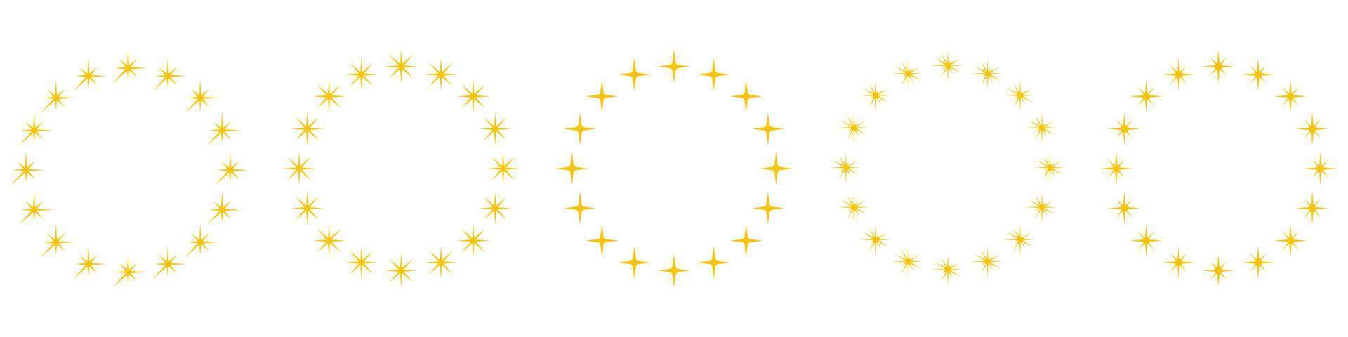 Modern Round Award Frame with Gold Stars Pictogram. Golden Stars in Circle Shape Silhouette Icon Set. Circular Decor Ornament Icon on White Background. Isolated Vector Illustration.