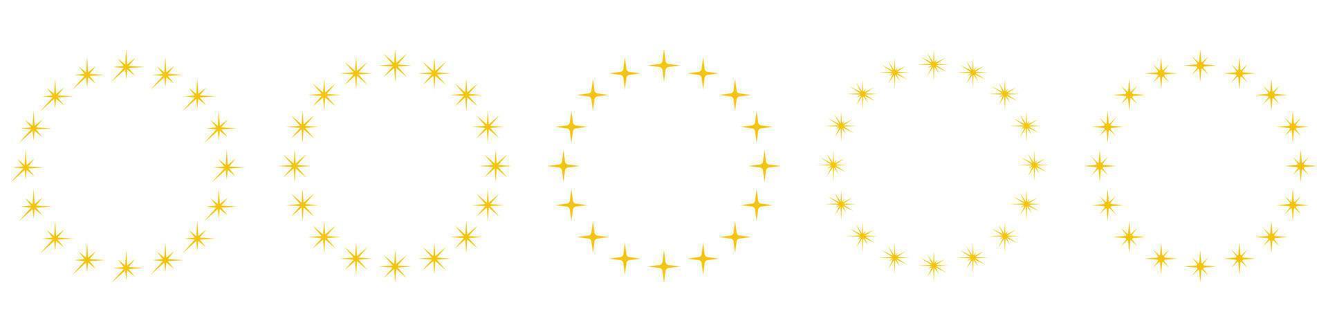 marco de premio redondo moderno con pictograma de estrellas doradas. conjunto de iconos de silueta de estrellas doradas en forma de círculo. icono de adorno de decoración circular sobre fondo blanco. ilustración vectorial aislada. vector