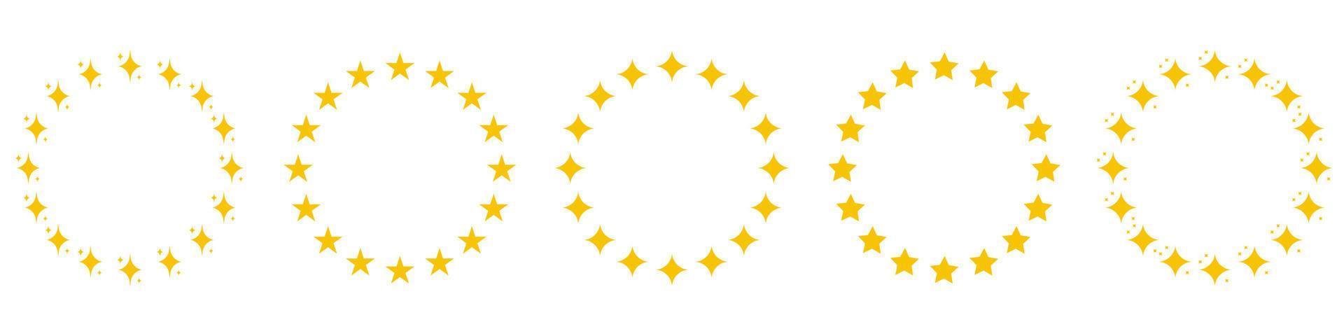 Modern Round Award Frame with Gold Stars Pictogram. Golden Stars in Circle Shape Silhouette Icon Set. Circular Decor Ornament Icon on White Background. Isolated Vector Illustration.