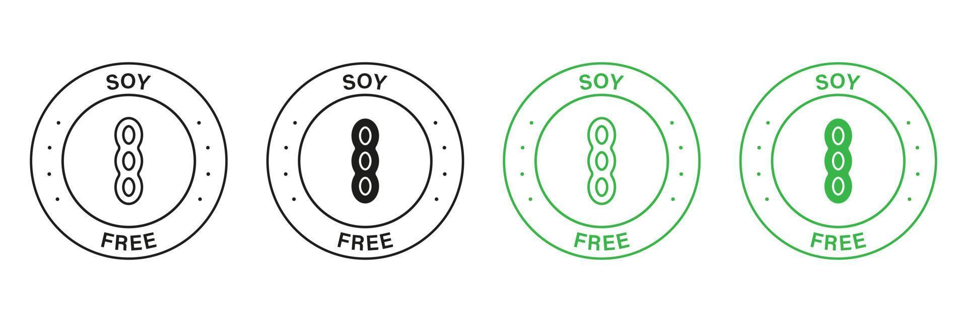 soja frijol gratis verde y negro icono colocar. No haba de soja etiqueta. No alergia comida producto símbolo. gratis soja frijol, legumbre signo. gratis edamame logo. sano natural nutrición estampilla. aislado vector ilustración.