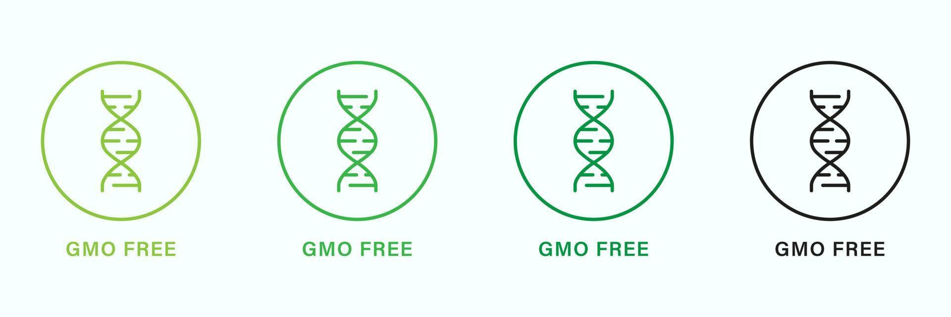 Gmo Free Outline Sign Set. Only Eco Natural Organic Product. Natural Healthy Food. Gmo Free Line Black and Green Icon. Not Genetically Modified Symbol. Isolated Vector Illustration.