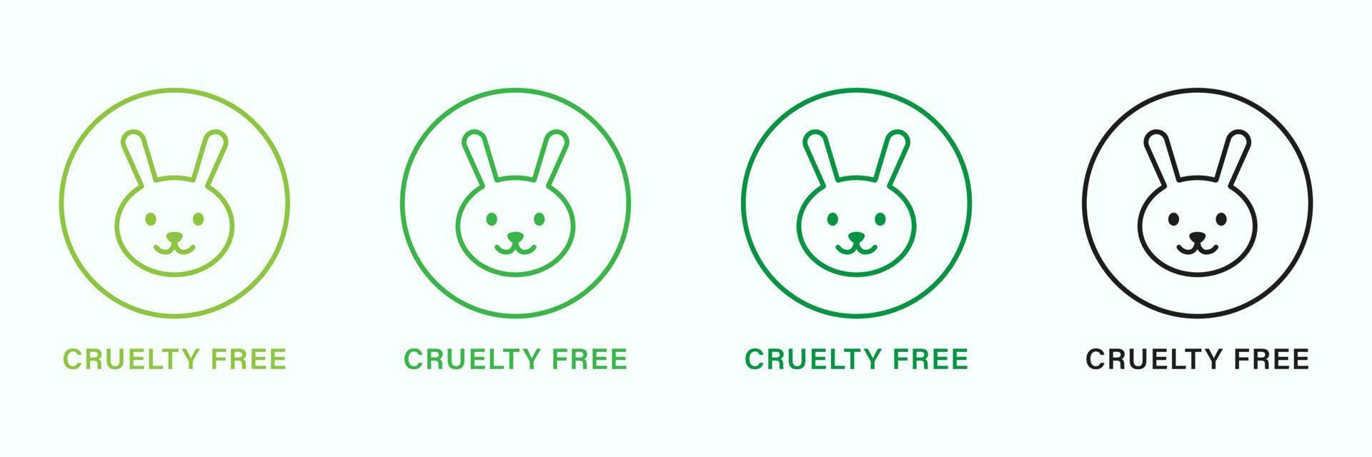 Cruelty Free Line Green and Black Icon Set. No Tested on Animal Beauty Cosmetic Makeup Natural Product Outline Pictogram. Rabbit Symbol of Care Animal Rights Icon. Isolated Vector Illustration.