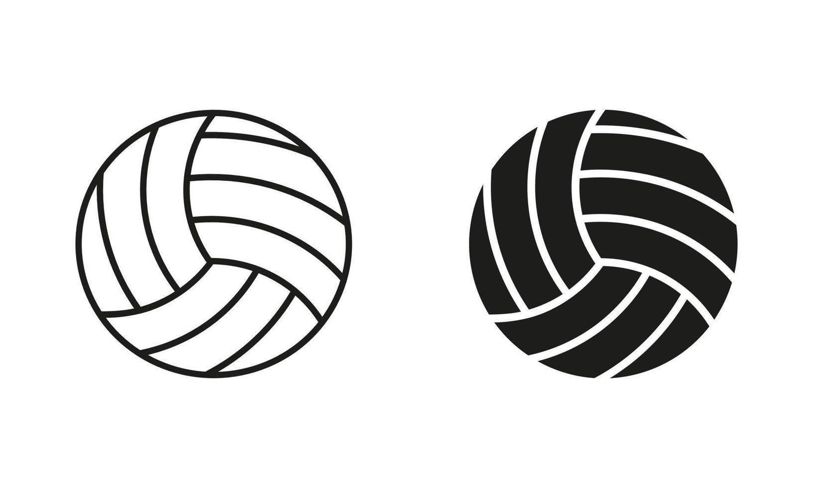 Volleyball Ball Black Silhouette and Line Icon Set. Ball for Play Sports Game Solid and Outline Symbol Collection on White Background. Isolated Vector Illustration.