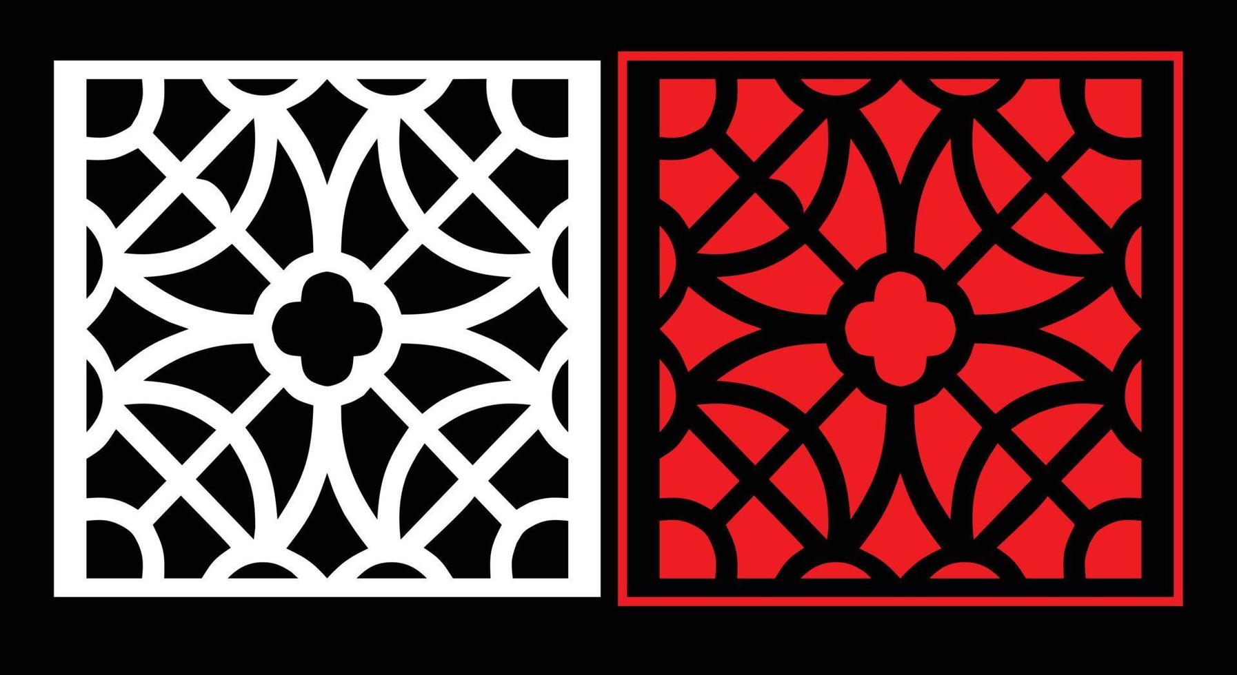 Decorative wall panels set Jali design CNC pattern, laser cutting pattern, router CNCcutting.Jali Laser cut decorative panel set with lace pattern. vector