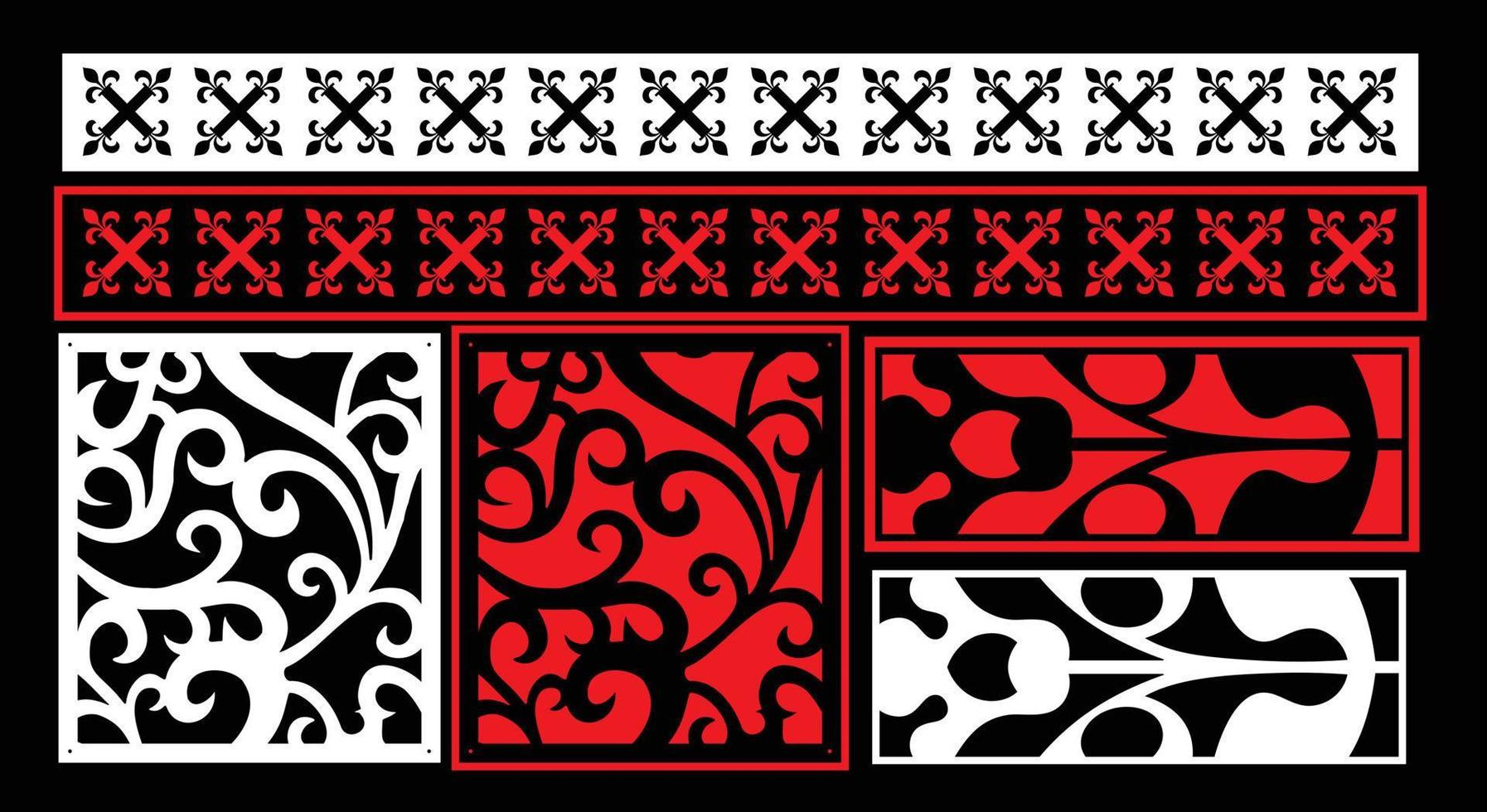 Decorative wall panels set Jali design CNC pattern, laser cutting pattern, router CNCcutting.Jali Laser cut decorative panel set with lace pattern. vector