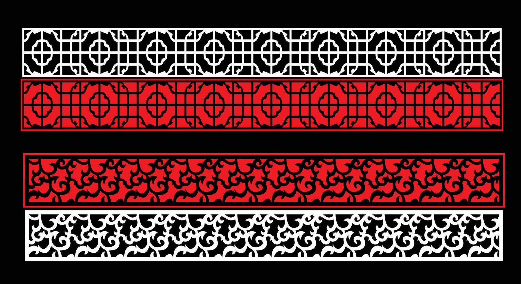 Decorative wall panels set Jali design CNC pattern, laser cutting pattern, router CNCcutting.Jali Laser cut decorative panel set with lace pattern. vector
