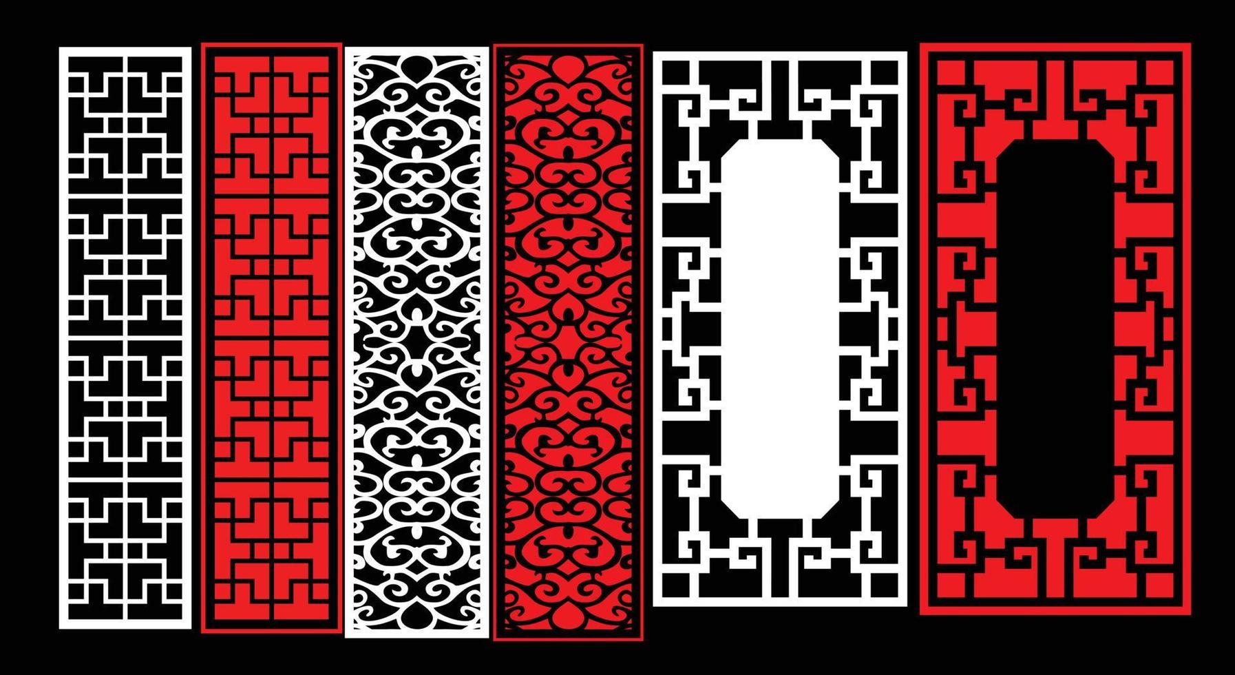 Decorative wall panels set Jali design CNC pattern, laser cutting pattern, router CNCcutting.Jali Laser cut decorative panel set with lace pattern. vector