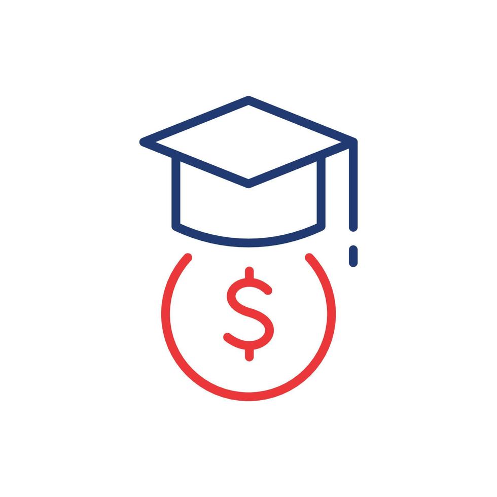 Student Support with Money. Charity and Donation Concept Icon. Affordable education. Charitable foundation for Education. Financial Aid for Learning. Editable stroke. Vector illustration.