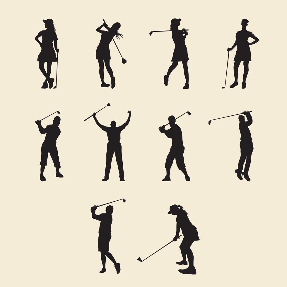 golf silueta, golfistas siluetas recopilación, vector conjunto de golf jugador