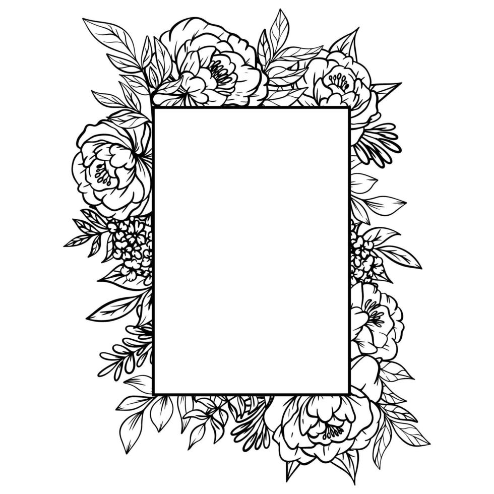 rose flower frame outline vector