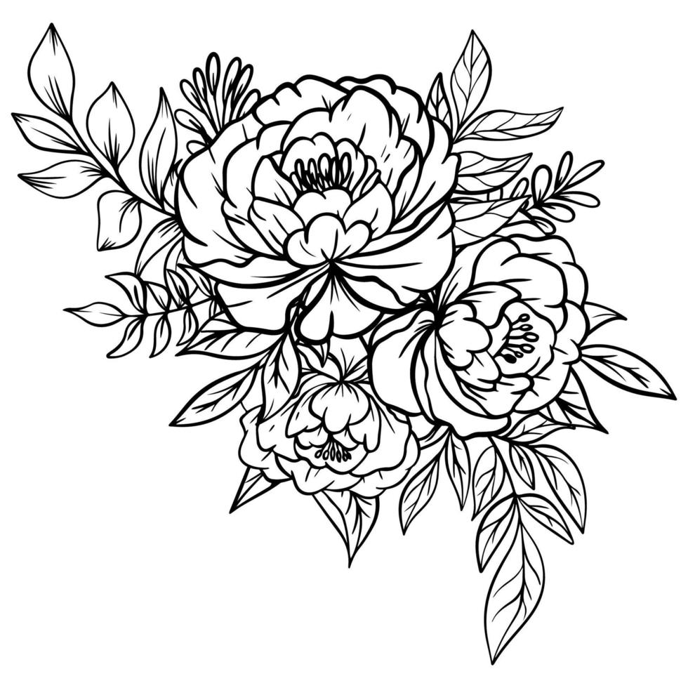 contorno Rosa flor ramo de flores decoración vector