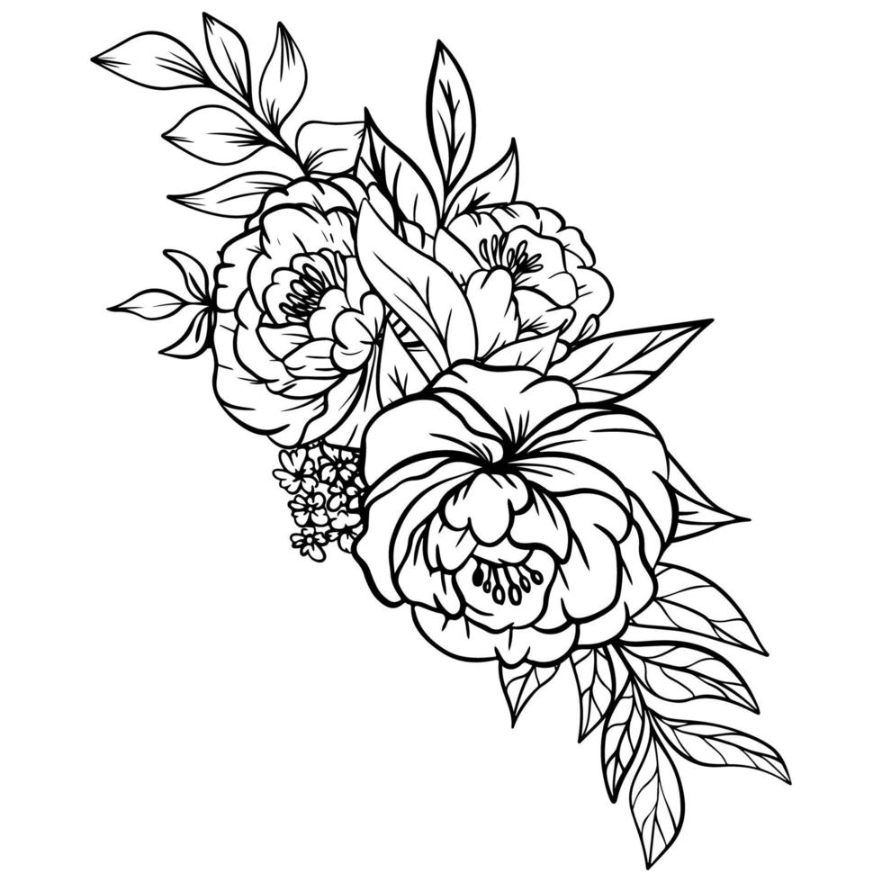 outline rose flower bouquet decoration vector