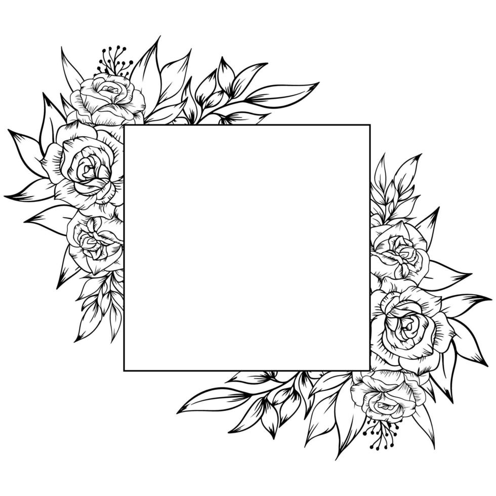 rose flower frame outline vector
