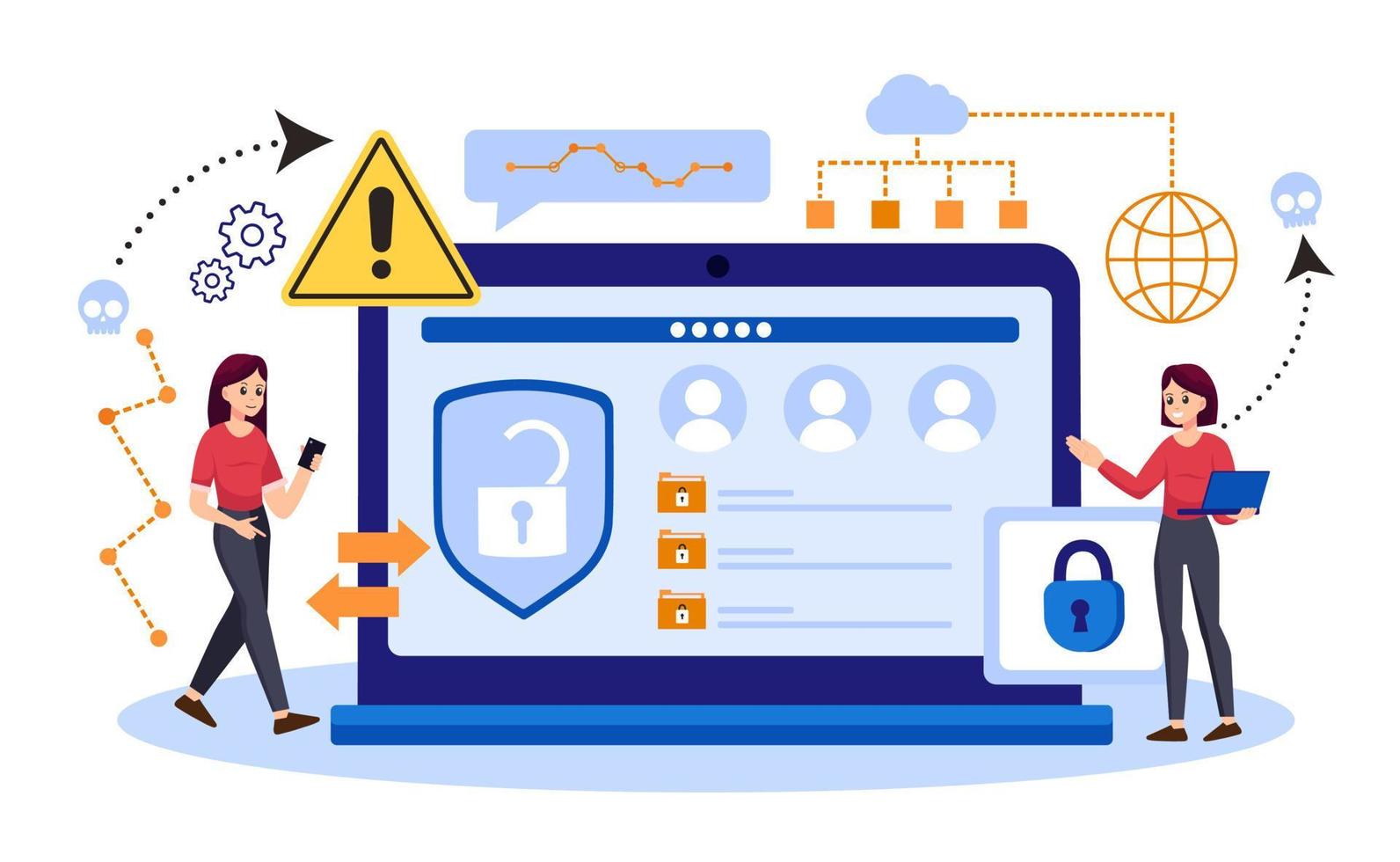 Digital data protection design vector. Cyber security illustration background. Cloud computing network safety concept vector