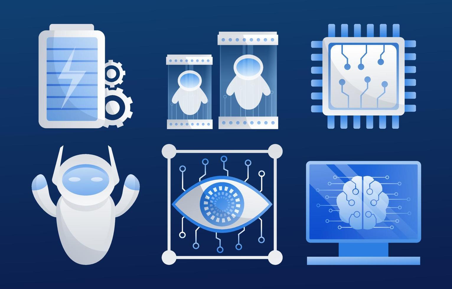 Artificial intelligence icon set element design vector. AI technology and cyber elements. Futuristic technology service and communication artificial intelligence concept vector