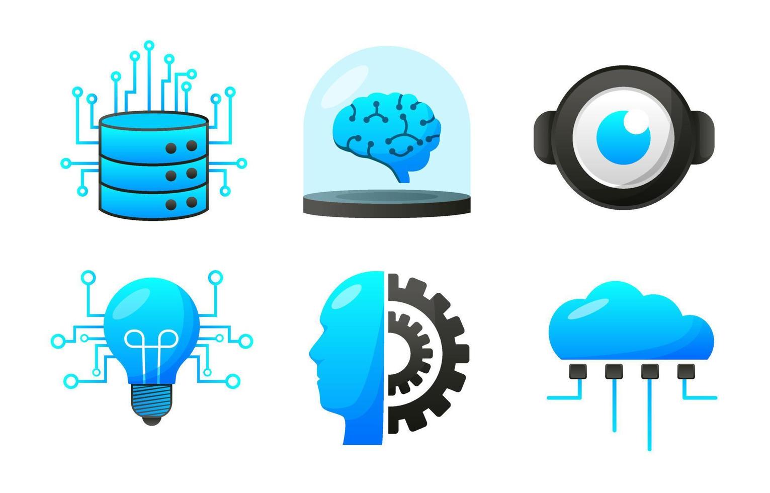 Artificial intelligence icon set element design vector. AI technology and cyber elements. Futuristic technology service and communication artificial intelligence concept. vector