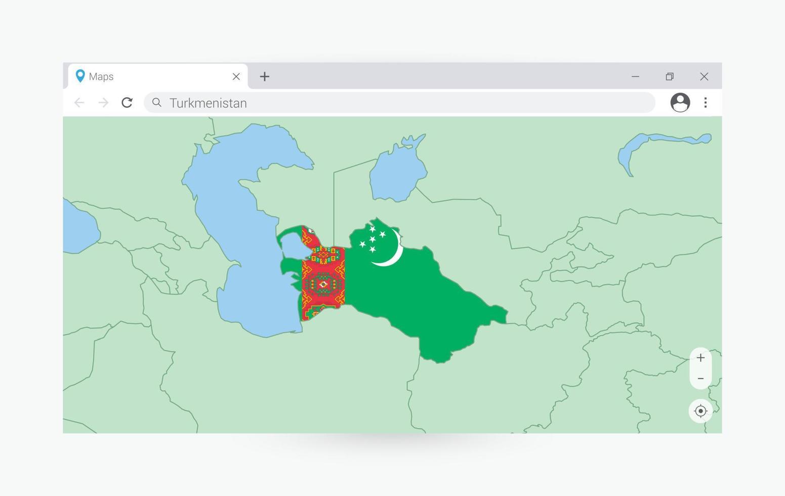 Browser window with map of Turkmenistan, searching  Turkmenistan in internet. vector