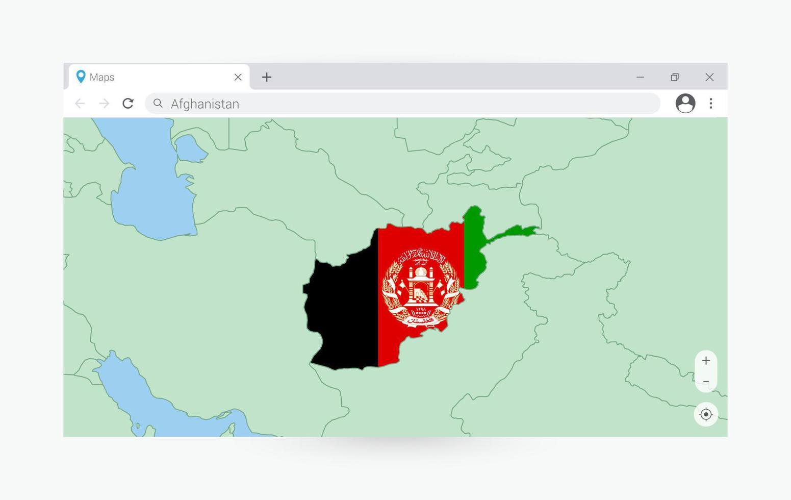 Browser window with map of Afghanistan, searching  Afghanistan in internet. vector