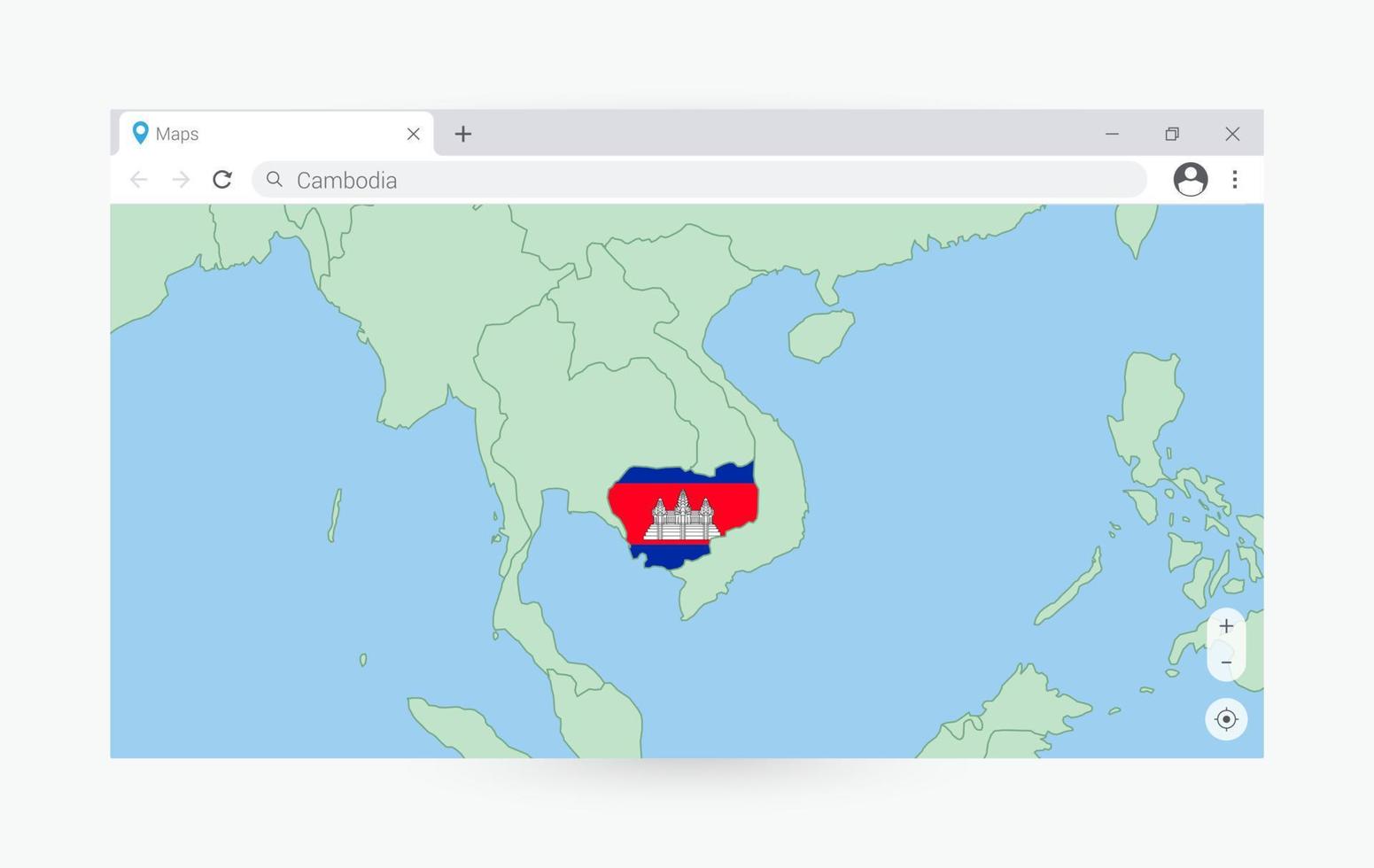 navegador ventana con mapa de Camboya, buscando Camboya en Internet. vector
