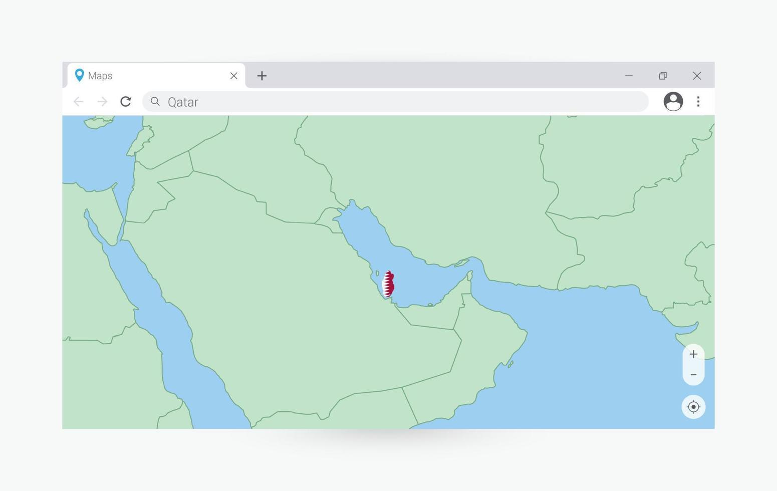 Browser window with map of Qatar, searching  Qatar in internet. vector