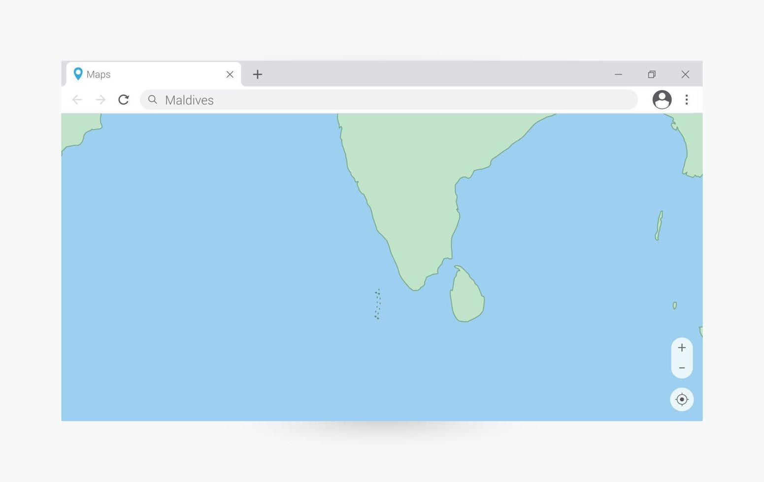 Browser window with map of Maldives, searching  Maldives in internet. vector