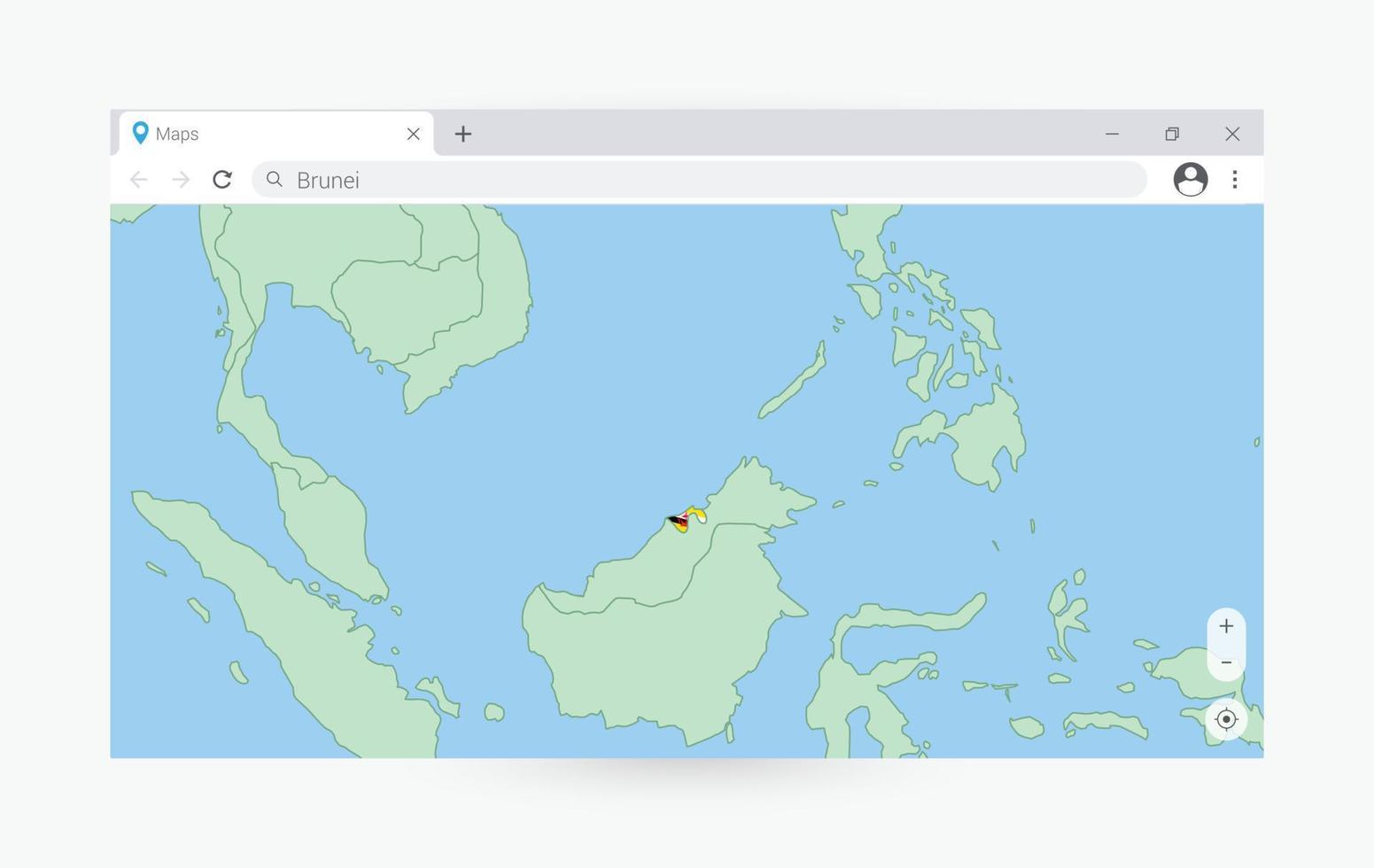 Browser window with map of Brunei, searching  Brunei in internet. vector