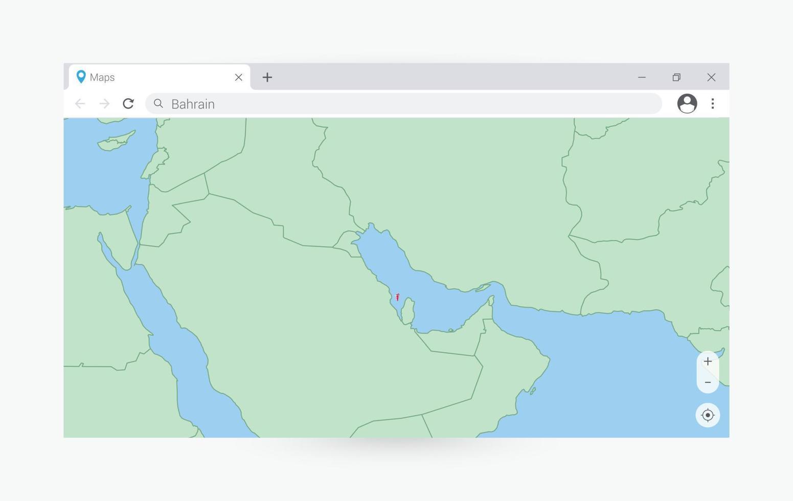 Browser window with map of Bahrain, searching  Bahrain in internet. vector