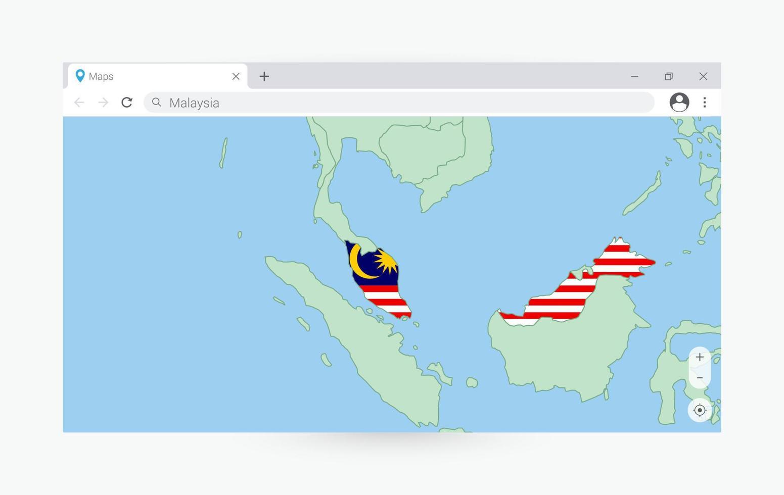 navegador ventana con mapa de Malasia, buscando Malasia en Internet. vector
