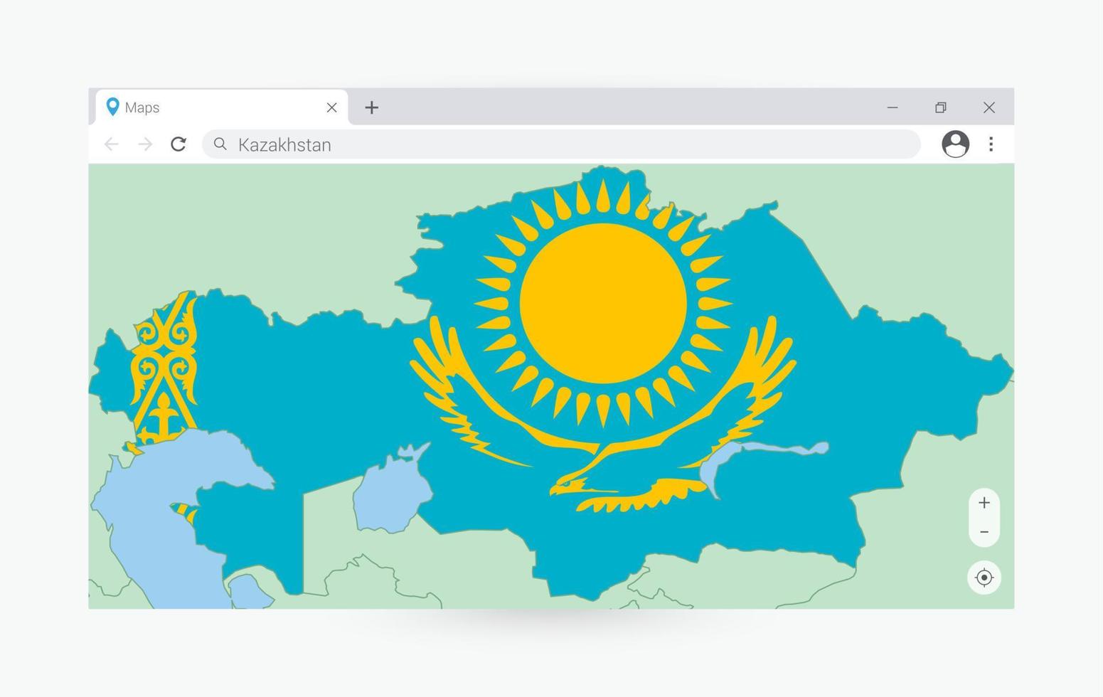 Browser window with map of Kazakhstan, searching  Kazakhstan in internet. vector