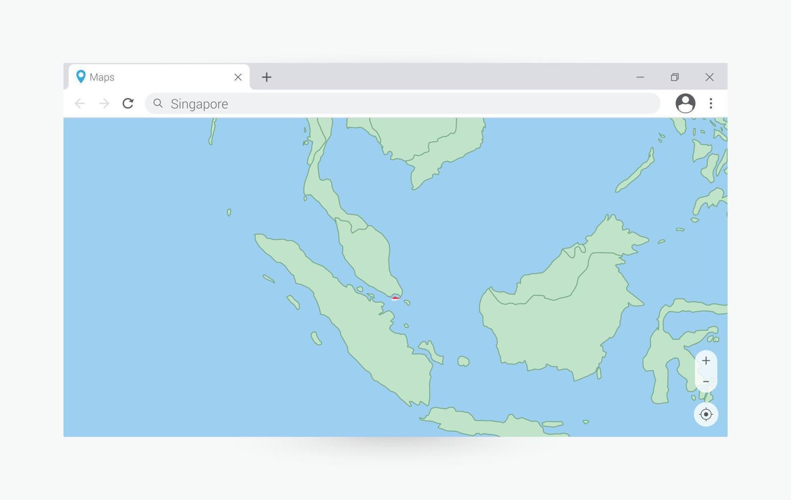 Browser window with map of Singapore, searching  Singapore in internet. vector