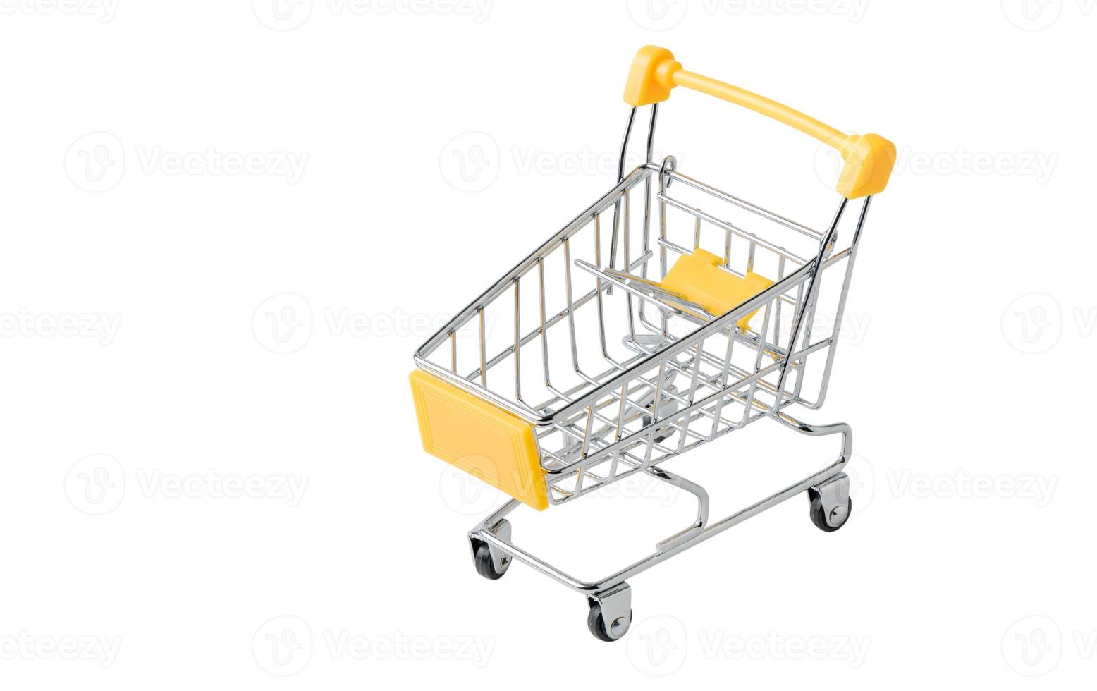 Yellow shopping Cart isolated on white background, photo