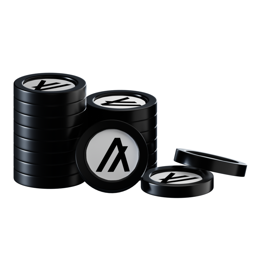 Algorand ALGO coin stacks cryptocurrency. 3D render illustration png