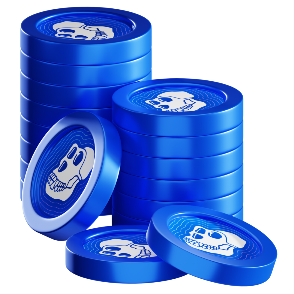 ApeCoin APE coin stacks cryptocurrency. 3D render illustration png