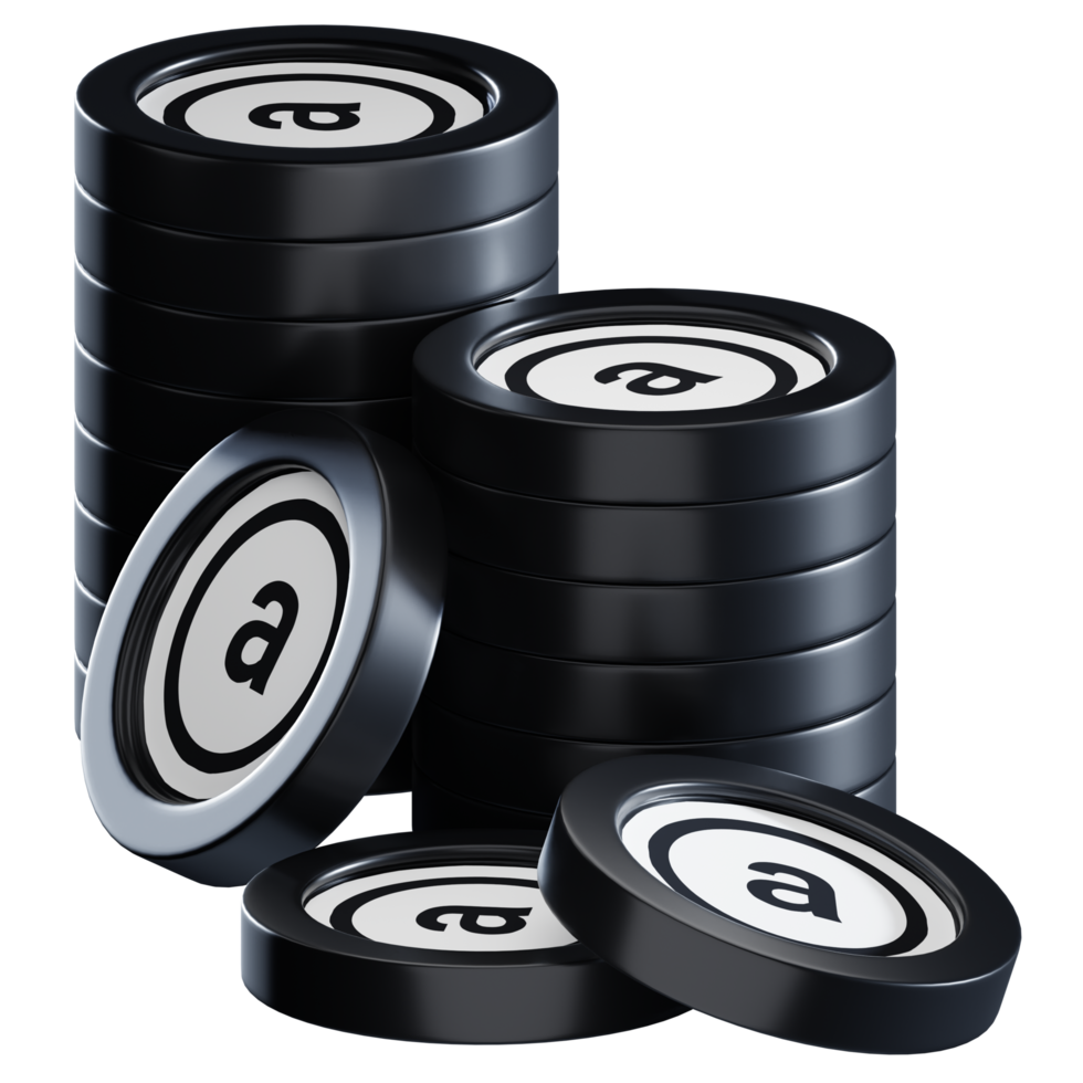 Arweave AR coin stacks cryptocurrency. 3D render illustration png