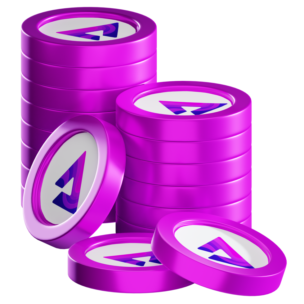 Audius AUDIO coin stacks cryptocurrency. 3D render illustration png