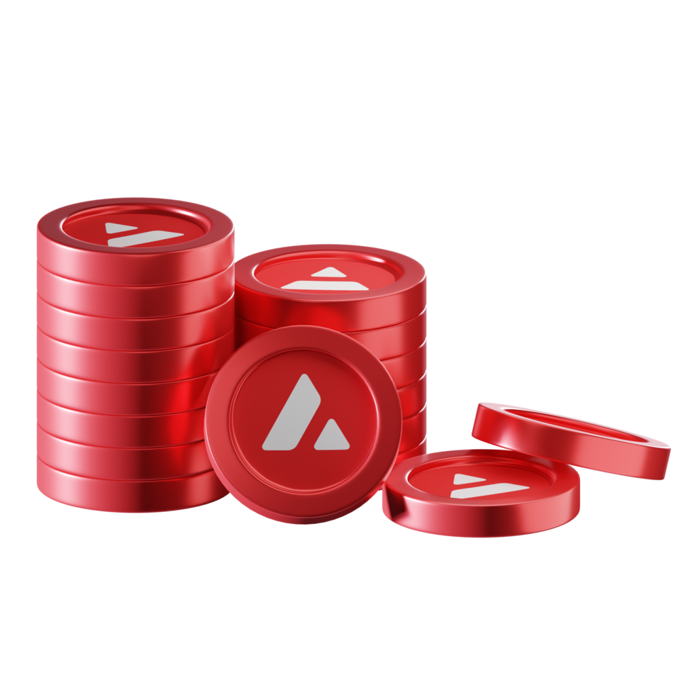 Avalanche AVAX coin stacks cryptocurrency. 3D render illustration png