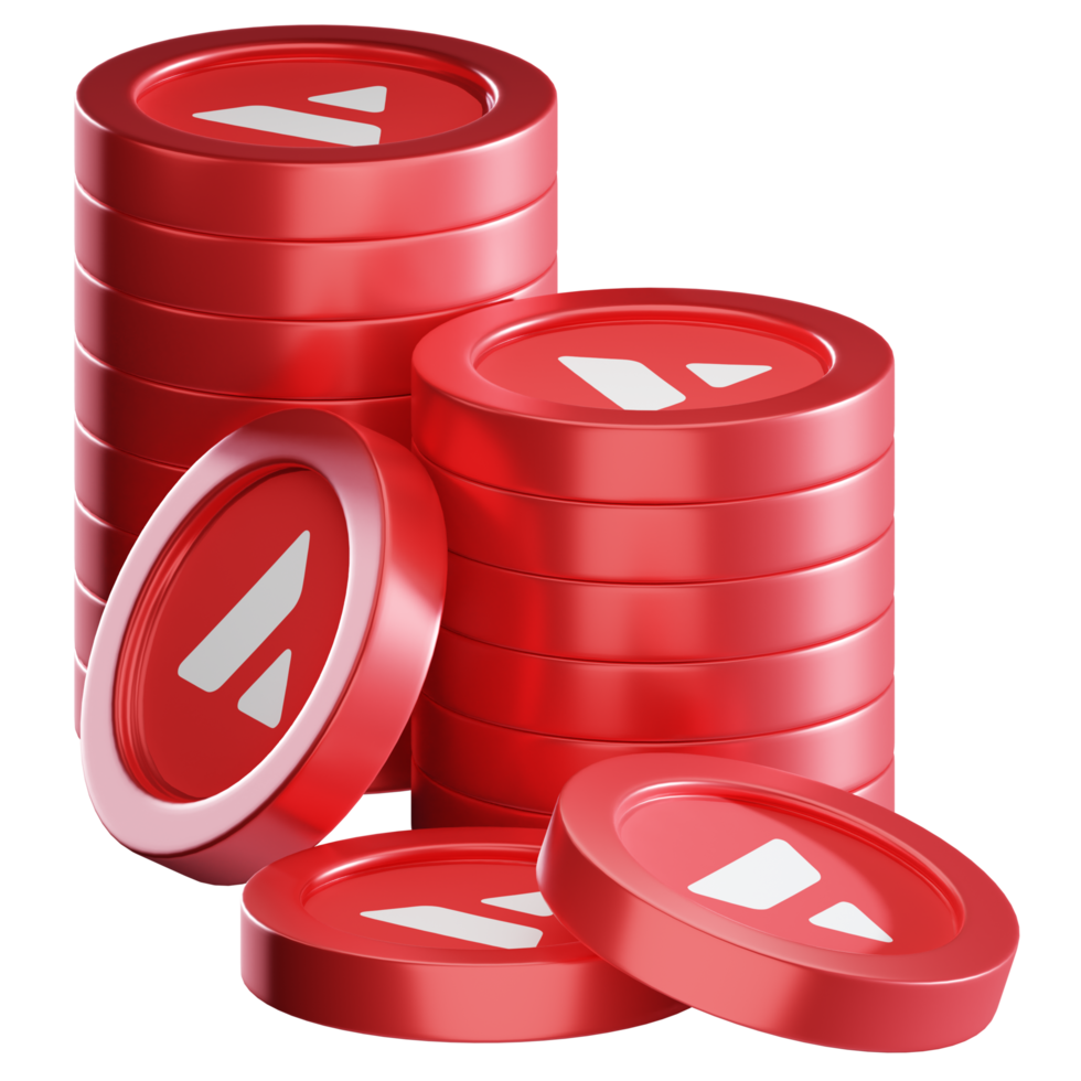 Avalanche AVAX coin stacks cryptocurrency. 3D render illustration png