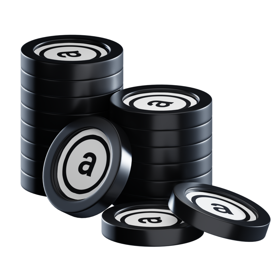 Arweave AR coin stacks cryptocurrency. 3D render illustration png